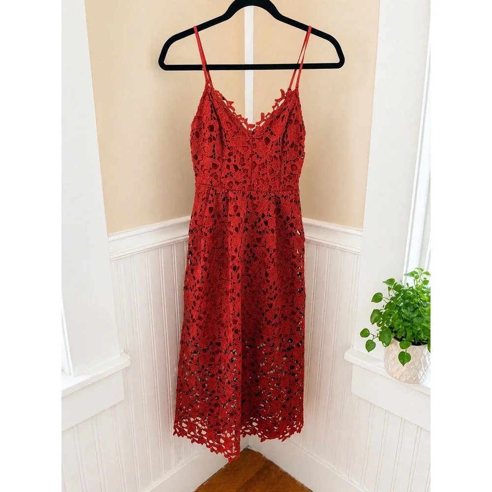 ASTR The Label Red Lace Cami Midi Dress Scalloped Wedding Guest Size S - Picture 16 of 16